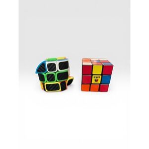 Rubiks Cube 3x3 Classic Puzzle & Carbon Fiber Penrose Style Curved Cube Lot 2pc